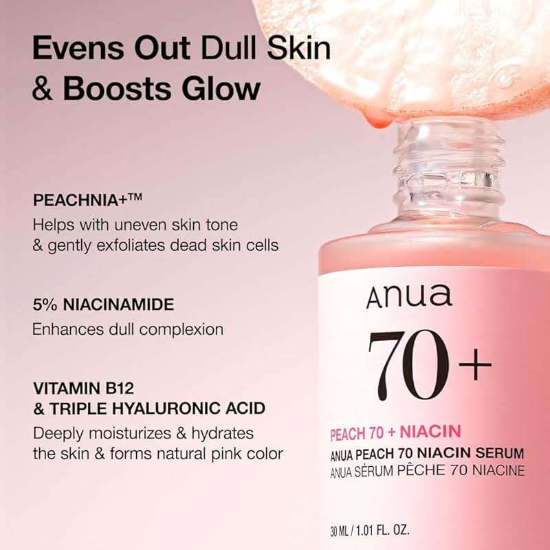 Anua Peach 70 Niacinamide Serum, Daily Glow Serum For Face, Skin Tone & Dullness Care with Vitamin B12, Lightweight, Hydrating For Glass Skin Effect, Korean Skin Care, 1.01 fl.oz - Image 4
