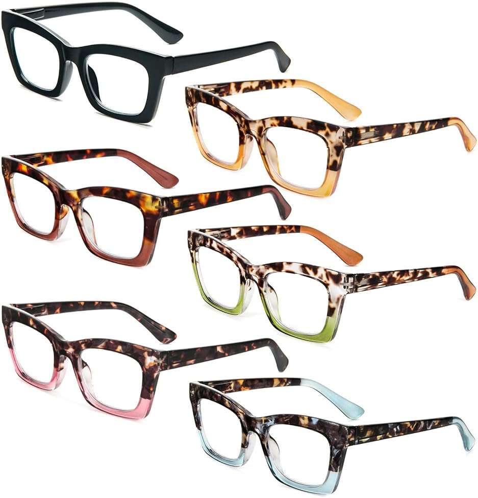 REAVEE 6 Pack Reading Glasses for Women Blue Light Blocking, Cute Square Computer Readers with Spring Hinge - Image 2