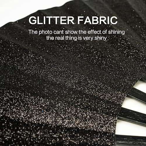 Raveahem Glitter Large Rave Folding Clack Hand Fan with Holster, Popping Handheld Fan Foldable for Men Women for EDM Festival Club Party Dance, (Black, Large 13") - Image 3