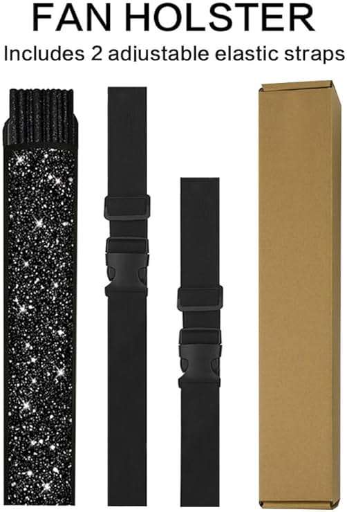 Raveahem Glitter Large Rave Folding Clack Hand Fan with Holster, Popping Handheld Fan Foldable for Men Women for EDM Festival Club Party Dance, (Black, Large 13") - Image 5