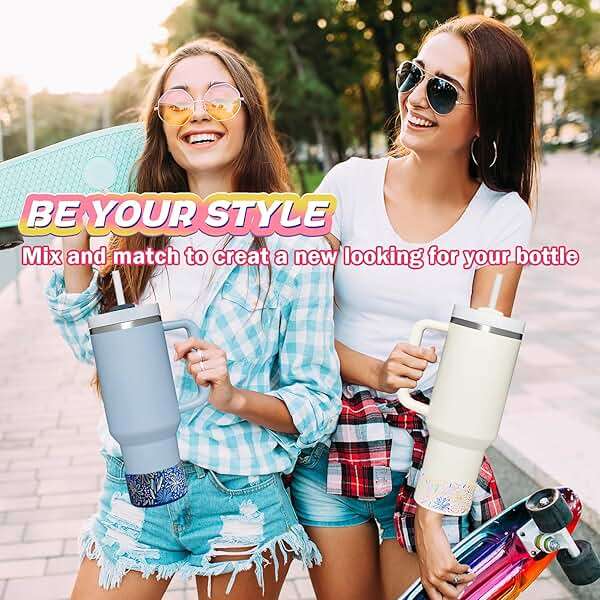 2 Pcs Tumbler Bottom Protector Boot for Stanley Quencher Adventure 40oz & Stanley IceFlow 20oz 30oz and Compatible with Hydro Flask Water Bottle 12oz 21oz 24oz Stealth Landing (Transparent/blue) - Image 2