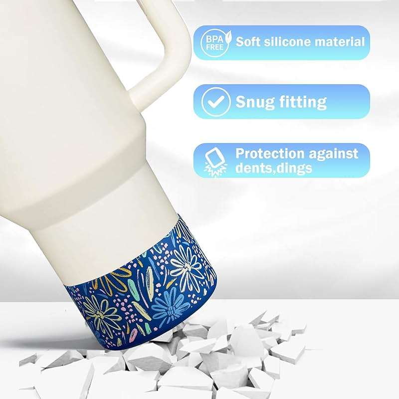 2 Pcs Tumbler Bottom Protector Boot for Stanley Quencher Adventure 40oz & Stanley IceFlow 20oz 30oz and Compatible with Hydro Flask Water Bottle 12oz 21oz 24oz Stealth Landing (Transparent/blue) - Image 6