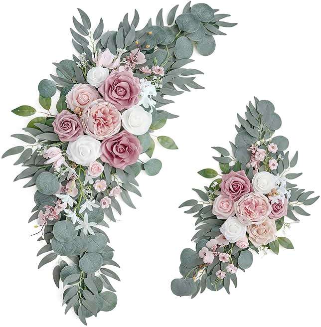 PONATIA Small Wedding Arch Flowers (Pack of 2), Artificial Dusty Rose Flowers for Wedding Welcome Signs Decorations and Arch Flower For Wedding Ceremony Reception (Dusty Rose & Blush) - Image 1