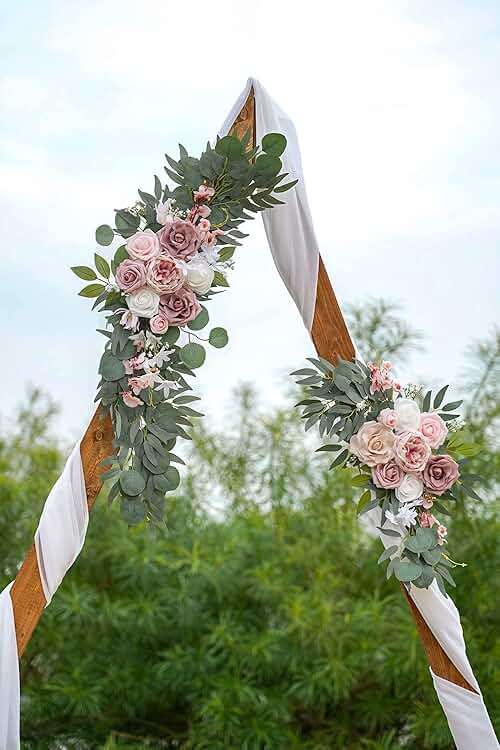 PONATIA Small Wedding Arch Flowers (Pack of 2), Artificial Dusty Rose Flowers for Wedding Welcome Signs Decorations and Arch Flower For Wedding Ceremony Reception (Dusty Rose & Blush) - Image 4