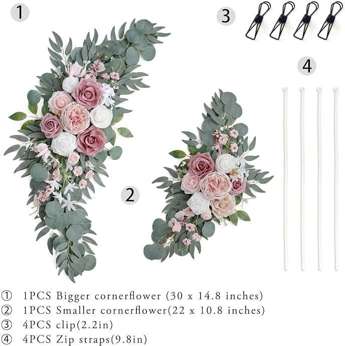 PONATIA Small Wedding Arch Flowers (Pack of 2), Artificial Dusty Rose Flowers for Wedding Welcome Signs Decorations and Arch Flower For Wedding Ceremony Reception (Dusty Rose & Blush) - Image 7