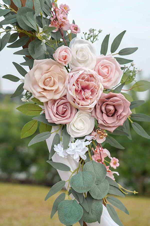 PONATIA Small Wedding Arch Flowers (Pack of 2), Artificial Dusty Rose Flowers for Wedding Welcome Signs Decorations and Arch Flower For Wedding Ceremony Reception (Dusty Rose & Blush) - Image 9