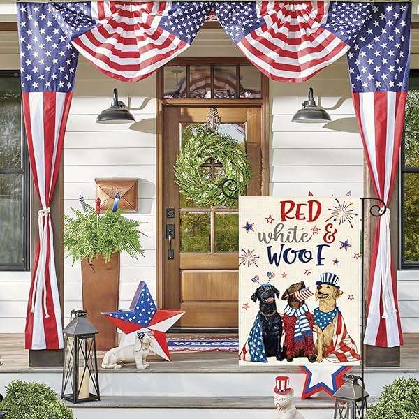 AVOIN colorlife Patriotic 4th of July Dogs Garden Flag 12x18 Inch Double Sided, Memorial Day Independence Day American Stars and Stripes Yard Outdoor Decoration - Image 3