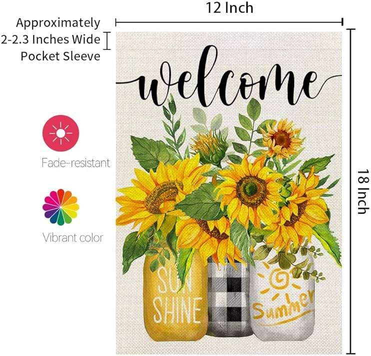 CROWNED BEAUTY Summer Sunflower Garden Flag Mason Jar Double Sided 12x18 Inches Small Burlap Seasonal Welcome Yard Porch Decoration for Outside - Image 3