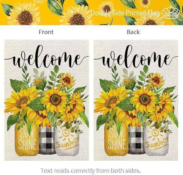 CROWNED BEAUTY Summer Sunflower Garden Flag Mason Jar Double Sided 12x18 Inches Small Burlap Seasonal Welcome Yard Porch Decoration for Outside - Image 6