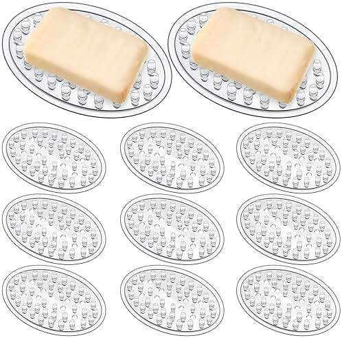 Maitys 10 Pcs Plastic Soap Dishes Non Slip Soap Saver Clear Bar Holder Tray with Holes for Shower Bathroom Kitchen Toilet Sink Counter Bath Tub Sponge 4.5 x 3 x 0.7 Inches - Image 1