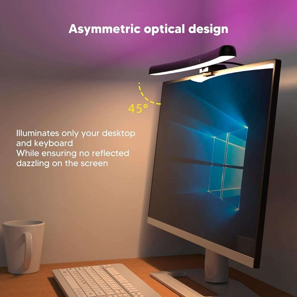 Luqeeg Curved Monitor Light Bar, Computer Monitor Lamp, Touch Dimming Screen Light Bar LED Monitor Light Reading Light with 3 Color Temp Modes & 7 Color RGB Adjustable for Office Home - Image 2