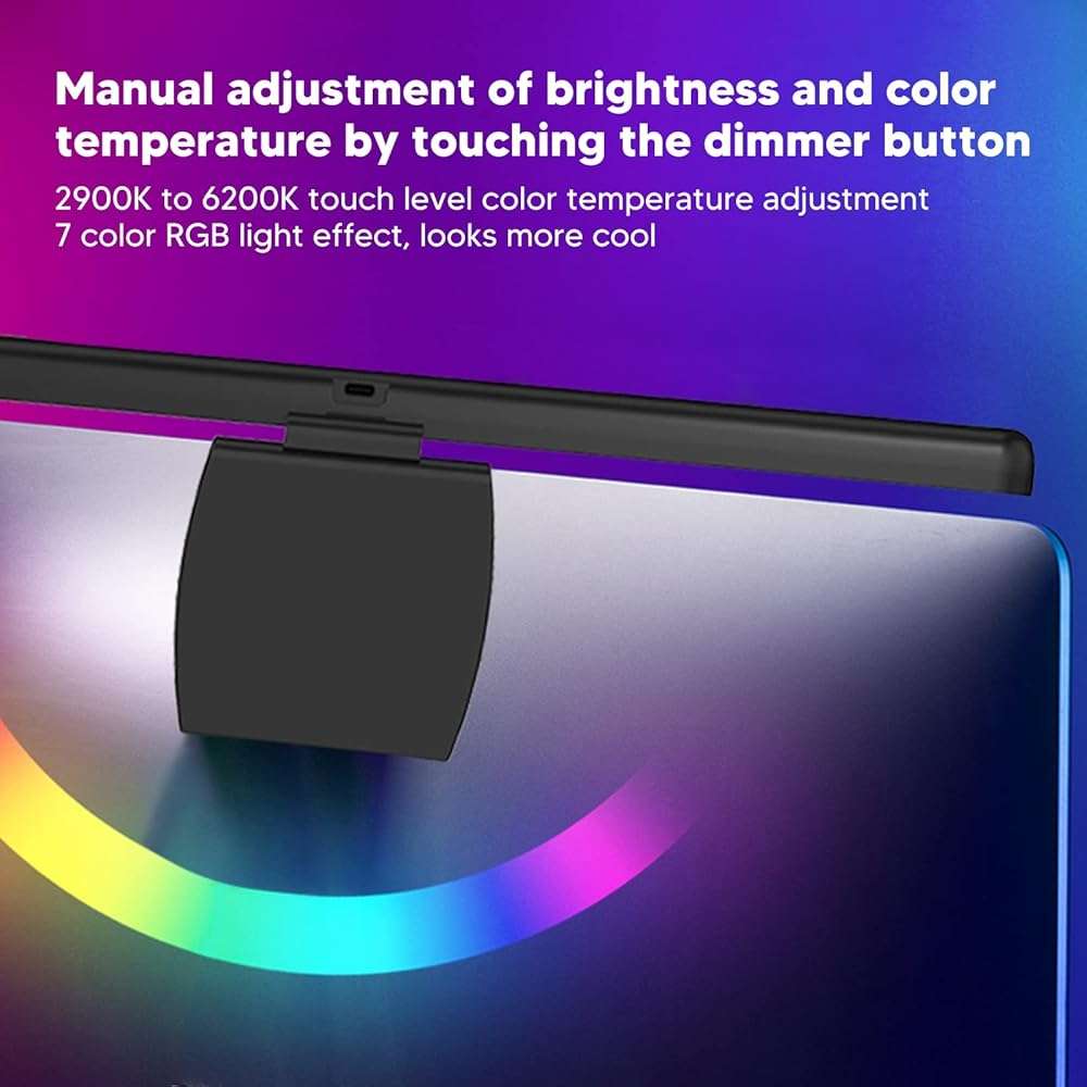 Luqeeg Curved Monitor Light Bar, Computer Monitor Lamp, Touch Dimming Screen Light Bar LED Monitor Light Reading Light with 3 Color Temp Modes & 7 Color RGB Adjustable for Office Home - Image 4