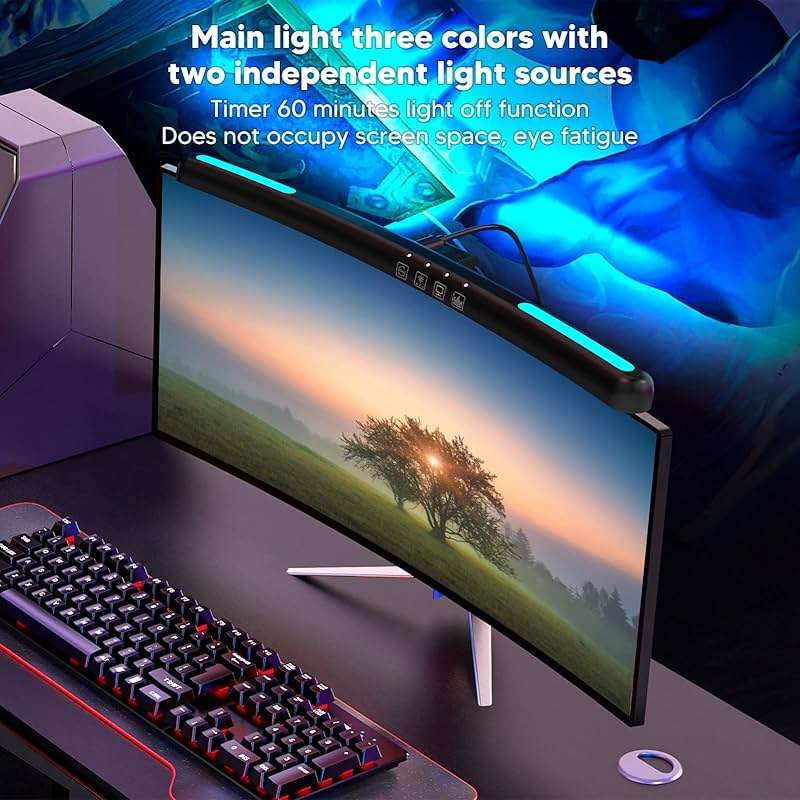 Luqeeg Curved Monitor Light Bar, Computer Monitor Lamp, Touch Dimming Screen Light Bar LED Monitor Light Reading Light with 3 Color Temp Modes & 7 Color RGB Adjustable for Office Home - Image 6