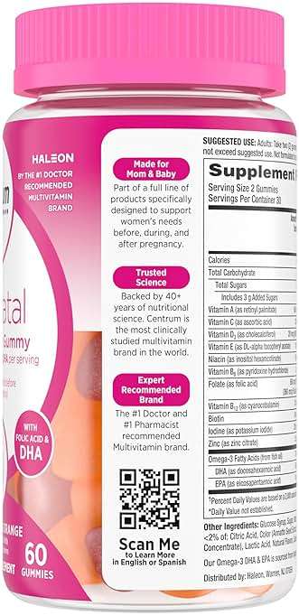 Centrum Prenatal Multivitamin Gummies with DHA and Folic Acid, Mixed Berry and Orange Flavors - 60 Count, 30 Day Supply - Image 13