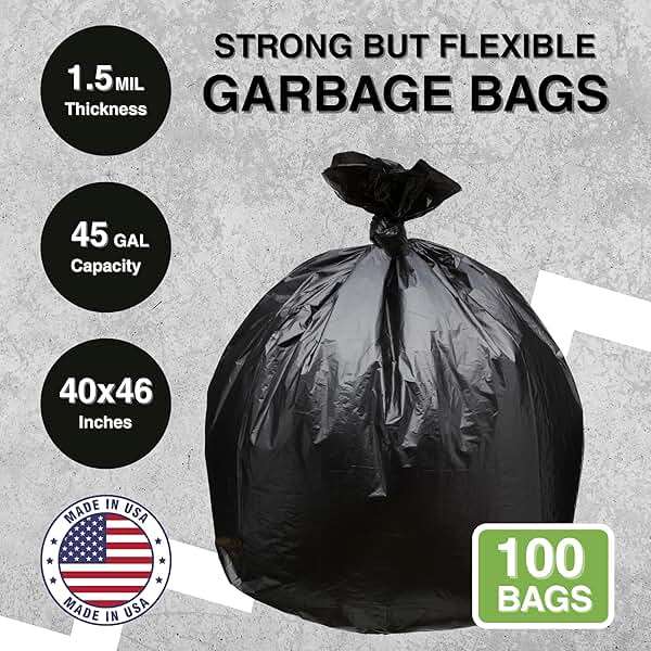 Top Knot Bags 45 Gallon Garbage Trash Bag 40X46" 1.5 Mil Black 100 Count Can Liner Bulk 40 Gallon 41 Gallon 42 Gallon 43 Gallon 44 Gallon Made in USA - Image 2