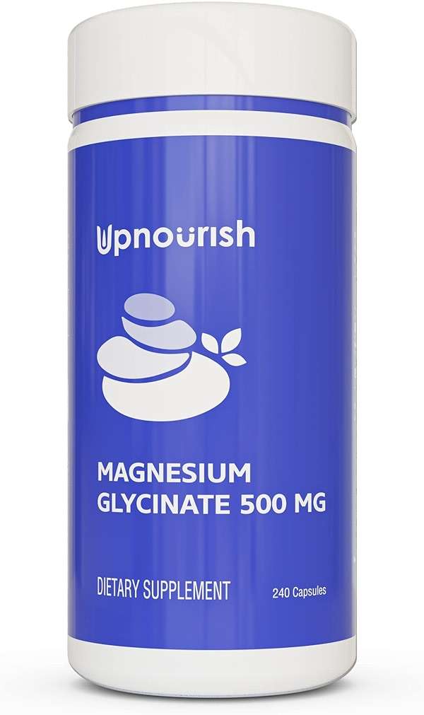 UpNourish Magnesium Glycinate Chelate 500mg Capsules - Highly Absorbable Chelated Magnesium - Pure Magnesium Supplement for Sleep & Calm Support, Nervous, Muscle & Bone Health - Image 1