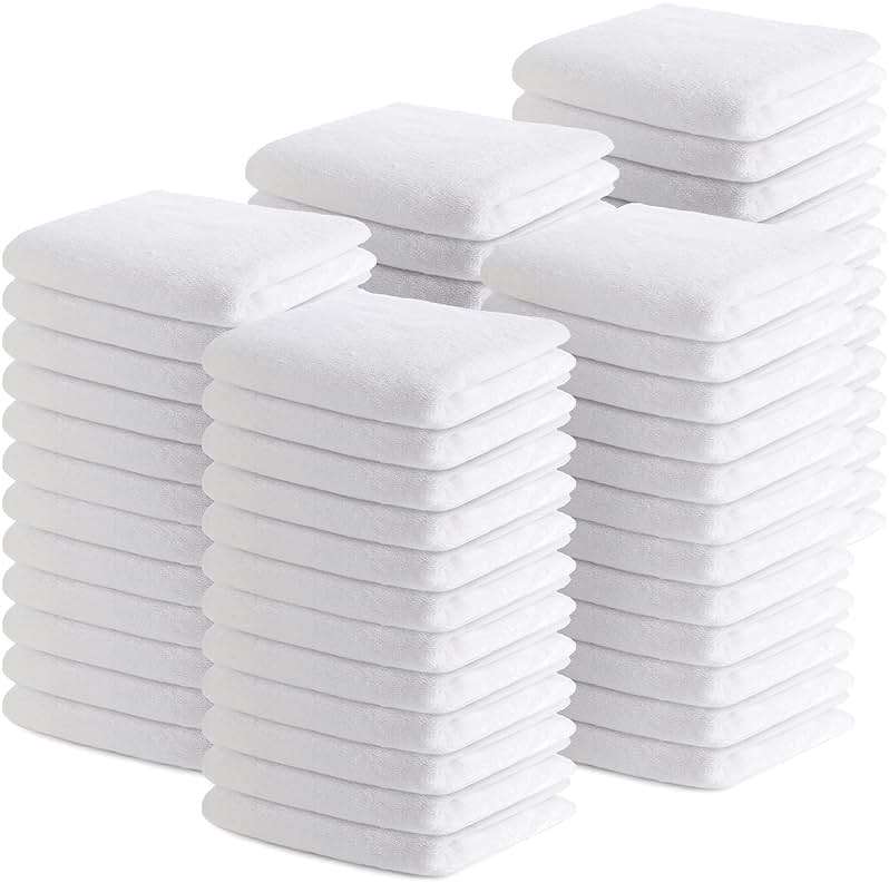 Buryeah 200 Pieces Cotton Washcloths 100% Ring Spun Cotton Wash Cloths Bulk Absorbent and Soft Feel White Towels for Bathroom, Spa, Gym and Face Cleaning (12 x 12 Inches) - Image 1