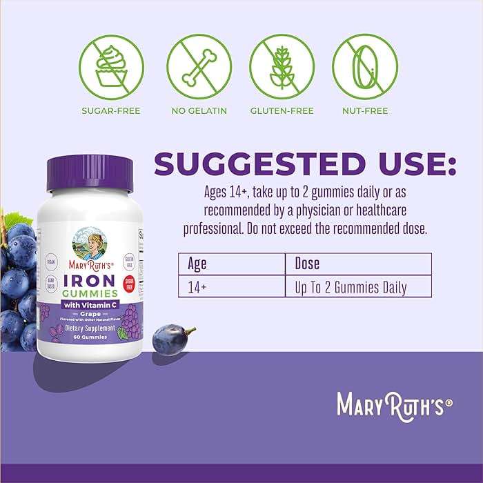 MaryRuth's Iron Gummies for 14+ with Vitamin C for Absorption | Sugar Free | Gummy Iron Supplement + VIT C | Energy Metabolism | Cellular Health | Immune Support | Vegan | Non-GMO | 60 Count - Image 3