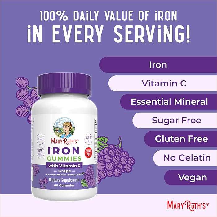 MaryRuth's Iron Gummies for 14+ with Vitamin C for Absorption | Sugar Free | Gummy Iron Supplement + VIT C | Energy Metabolism | Cellular Health | Immune Support | Vegan | Non-GMO | 60 Count - Image 7