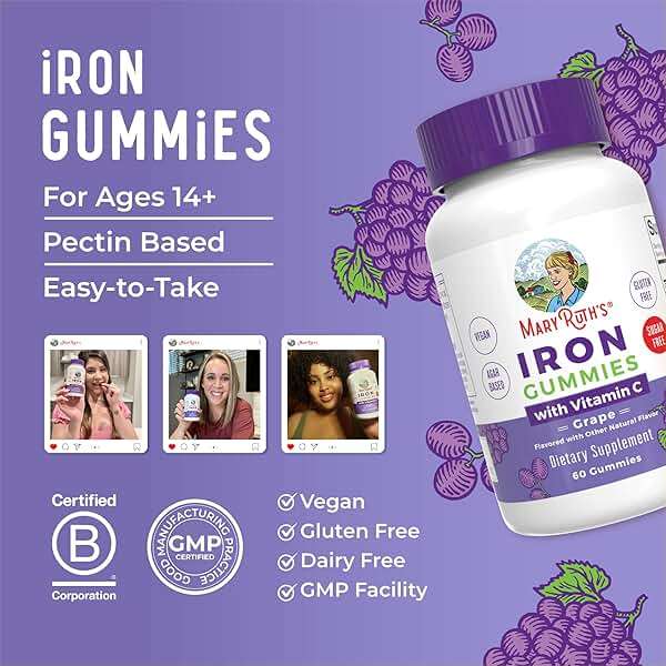 MaryRuth's Iron Gummies for 14+ with Vitamin C for Absorption | Sugar Free | Gummy Iron Supplement + VIT C | Energy Metabolism | Cellular Health | Immune Support | Vegan | Non-GMO | 60 Count - Image 8