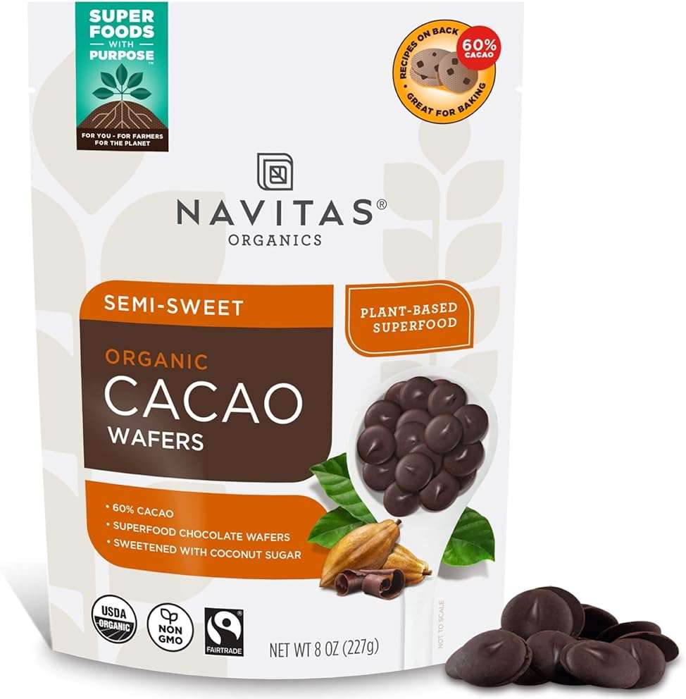 Navitas Organics Semi-sweet Cacao Wafers – 60% Cocoa – Dark Chocolate for Baking & Snacking – Ethically Sourced Chocolate – USDA Organic, Fairtrade, Non GMO, Gluten Free (8oz. Bag, 17 Servings) - Image 1
