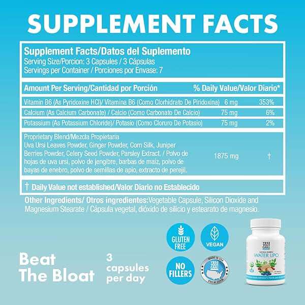 Yes You Can! Natural Water Lipo Pills - Diuretic Cleanse with Electrolytes & Vitamins - Helps with Water Retention - Gluten-Free, 21 Capsules Per Bottle (2 Pack) - Image 4