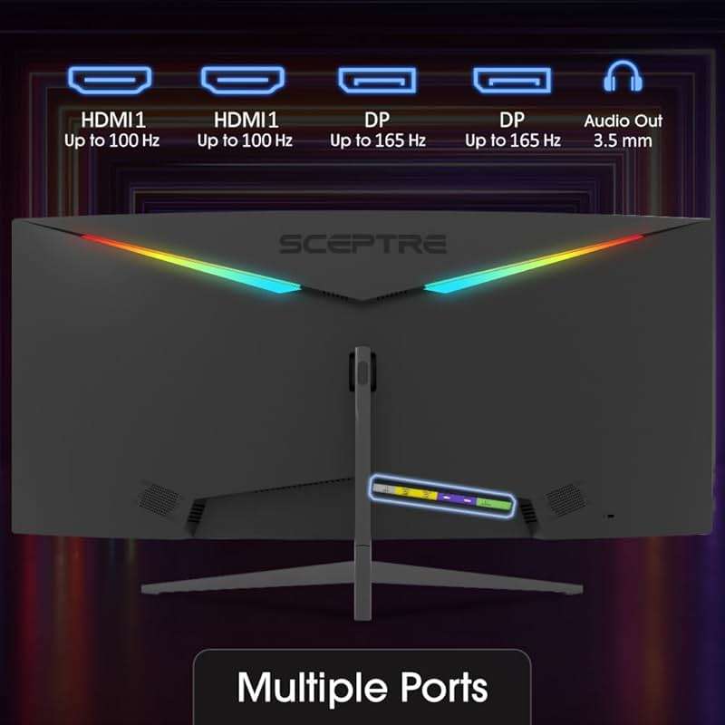 Sceptre 34-Inch Curved Ultrawide WQHD Monitor (3440 × 1440), R1500, up to 180Hz/165Hz, DisplayPort x2, 99% sRGB, 1ms, Built-in Speakers, Machine Black, 2025 (C345B-QUT168) - Image 2