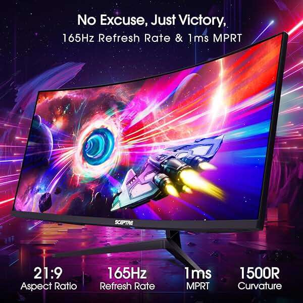 Sceptre 34-Inch Curved Ultrawide WQHD Monitor (3440 × 1440), R1500, up to 180Hz/165Hz, DisplayPort x2, 99% sRGB, 1ms, Built-in Speakers, Machine Black, 2025 (C345B-QUT168) - Image 4