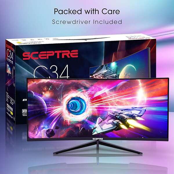 Sceptre 34-Inch Curved Ultrawide WQHD Monitor (3440 × 1440), R1500, up to 180Hz/165Hz, DisplayPort x2, 99% sRGB, 1ms, Built-in Speakers, Machine Black, 2025 (C345B-QUT168) - Image 5