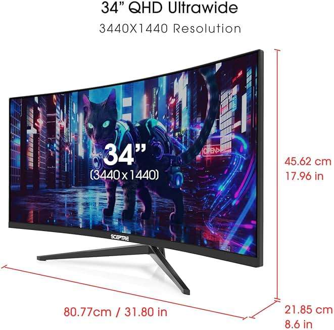 Sceptre 34-Inch Curved Ultrawide WQHD Monitor (3440 × 1440), R1500, up to 180Hz/165Hz, DisplayPort x2, 99% sRGB, 1ms, Built-in Speakers, Machine Black, 2025 (C345B-QUT168) - Image 6