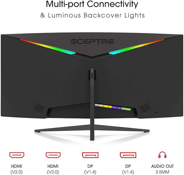 Sceptre 34-Inch Curved Ultrawide WQHD Monitor (3440 × 1440), R1500, up to 180Hz/165Hz, DisplayPort x2, 99% sRGB, 1ms, Built-in Speakers, Machine Black, 2025 (C345B-QUT168) - Image 7