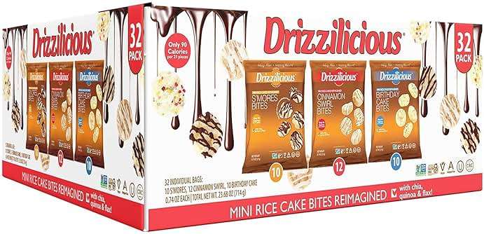 Drizzilicious Mini Rice Cakes Variety Pack - Rice Crisps, Healthy Snack for Adults and Kids, Flavored Rice Cakes, Vegan, Gluten Free, Allergen Free, Only 90 Calories Per Bag - .74 oz (Pack of 32) - Image 1