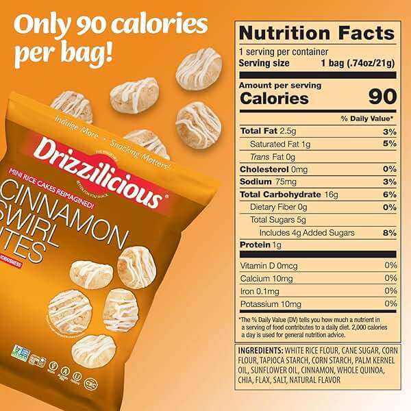 Drizzilicious Mini Rice Cakes Variety Pack - Rice Crisps, Healthy Snack for Adults and Kids, Flavored Rice Cakes, Vegan, Gluten Free, Allergen Free, Only 90 Calories Per Bag - .74 oz (Pack of 32) - Image 3