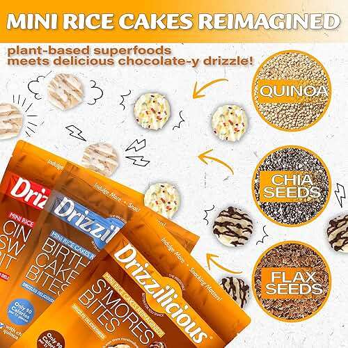 Drizzilicious Mini Rice Cakes Variety Pack - Rice Crisps, Healthy Snack for Adults and Kids, Flavored Rice Cakes, Vegan, Gluten Free, Allergen Free, Only 90 Calories Per Bag - .74 oz (Pack of 32) - Image 4