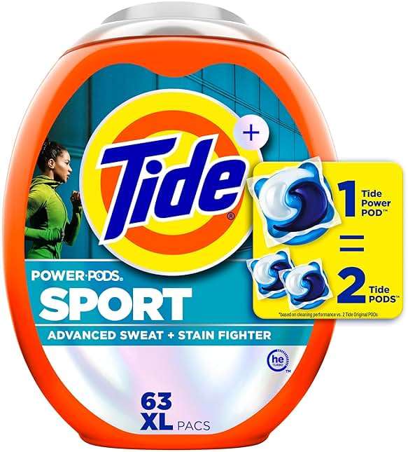 Tide Power Pods Sport Laundry Detergent Pacs, 63 Count, Advanced Sweat + Stain Fighter - Image 1