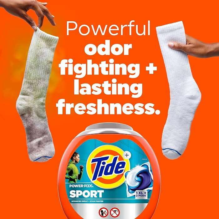 Tide Power Pods Sport Laundry Detergent Pacs, 63 Count, Advanced Sweat + Stain Fighter - Image 6