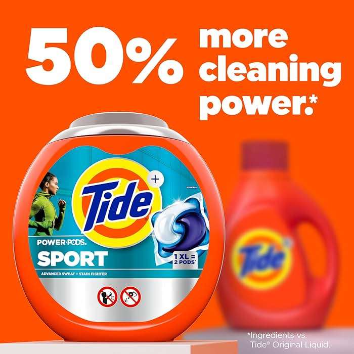 Tide Power Pods Sport Laundry Detergent Pacs, 63 Count, Advanced Sweat + Stain Fighter - Image 7