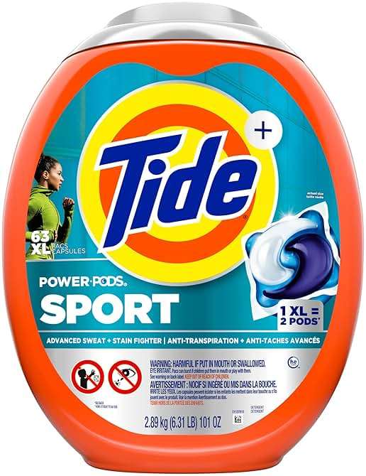 Tide Power Pods Sport Laundry Detergent Pacs, 63 Count, Advanced Sweat + Stain Fighter - Image 10