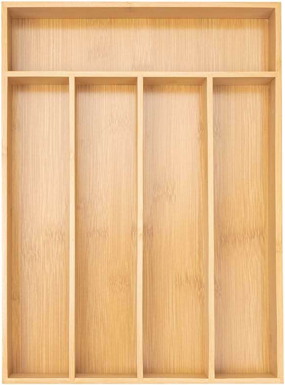 Besilord Silverware Organizer Kitchen Drawer Organizer Utensil Organizer Bamboo Silverware Holder Cutlery Organizer in Drawer Flatware Organizer Tray(5 slots, Natural - Image 1
