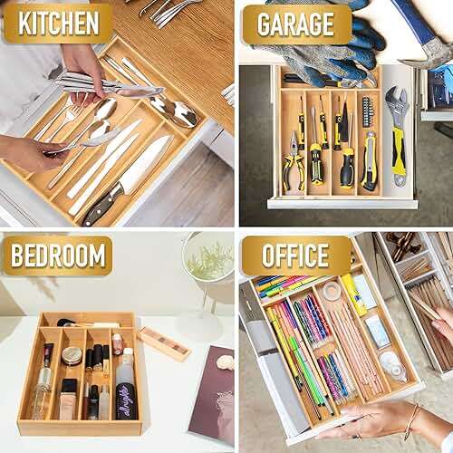 Besilord Silverware Organizer Kitchen Drawer Organizer Utensil Organizer Bamboo Silverware Holder Cutlery Organizer in Drawer Flatware Organizer Tray(5 slots, Natural - Image 6