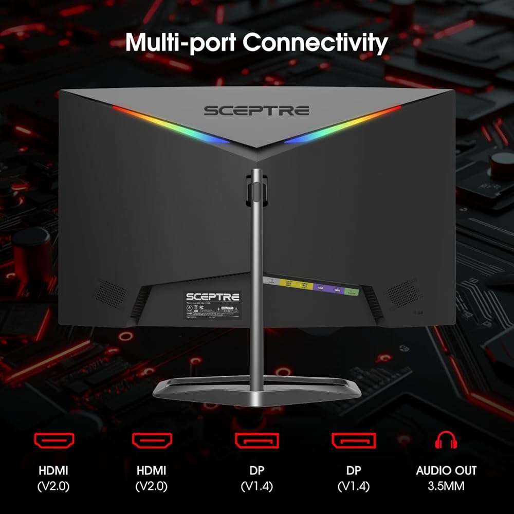 Sceptre Curved 24.5-inch Prime Gaming Monitor up to 240Hz 1080p R1500 1ms DisplayPort x2 HDMI x2 Blue Light Shift Build-in Speakers, Machine Black 2025 (C255B-FWT240 Series) - Image 4