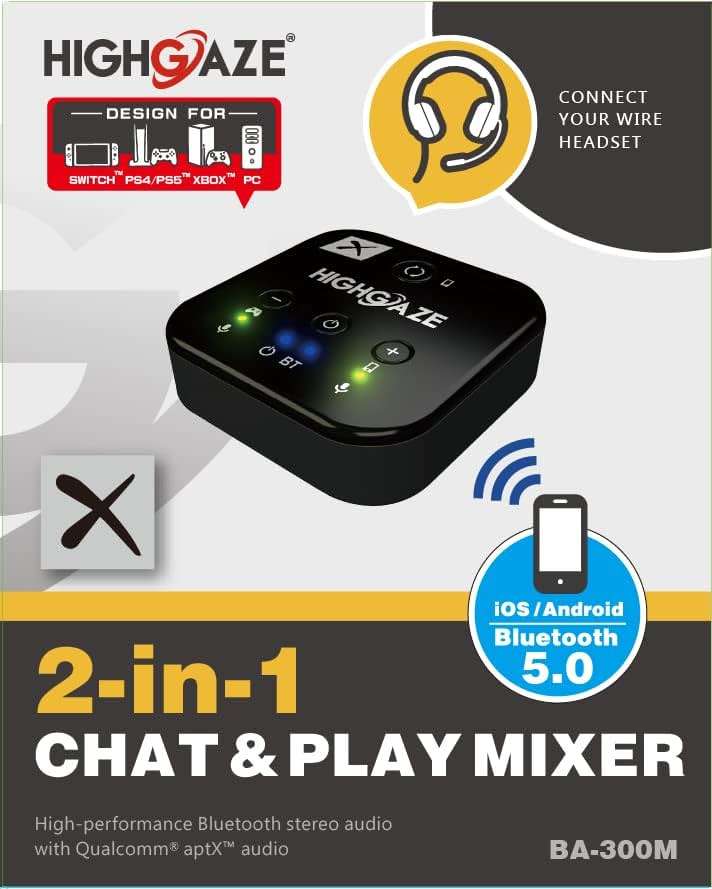HIGHGAZE Bluetooth Chat & Play Audio Mixer Accessory for Switch 2 Game Streaming with Smartphone & PS4 PS5 or Xbox, Discord, Voice call to Headset with aptX Audio, Adjust Game Volume Balance - Image 2