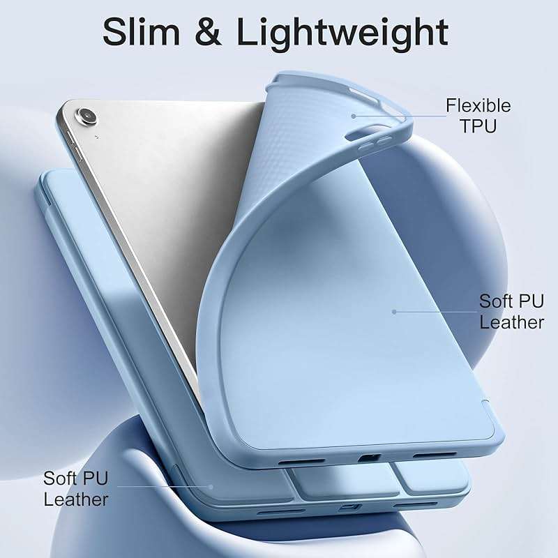 Akkerds Compatible with iPad (A16) 11th Generation Case 11 Inch 2025, for iPad 10th Generation Case 10.9 Inch 2022 with Pencil Holder, Slim Trifold Stand Protective Cover with Soft TPU Back, Sky Blue - Image 5