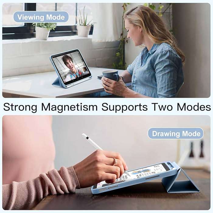Akkerds Compatible with iPad (A16) 11th Generation Case 11 Inch 2025, for iPad 10th Generation Case 10.9 Inch 2022 with Pencil Holder, Slim Trifold Stand Protective Cover with Soft TPU Back, Sky Blue - Image 6