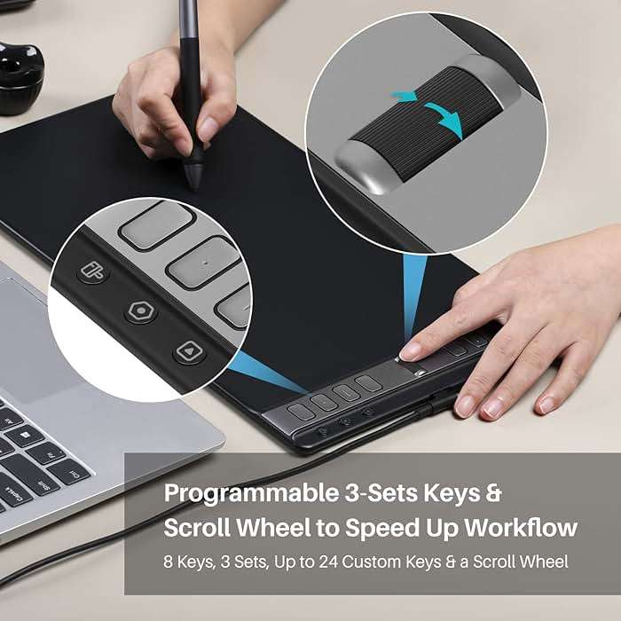 2023 HUION Inspiroy 2 Large Drawing Tablet, 10x6inch Art Tablet with Scroll Wheel 3-Set 8 Customized Keys Battery-Free Stylus, Graphics Tablet for Drawing, Design, Work with Mac, PC & Mobile, Black - Image 3