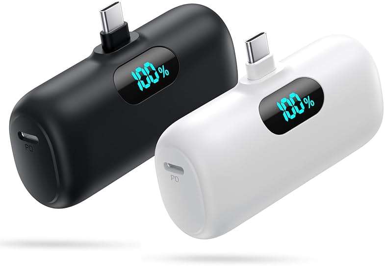 [2-Pack] Mini Portable Charger 5000mAh Power Bank,3A PD USB C Cell Phone Portable Power, LCD Display Battery Pack Compatible with iPhone 17/17 Air/16/16 pro/15/15 pro Max/Android/Samsung/Moto/LG etc - Image 1