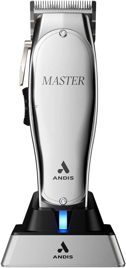 Andis 12660 Professional Master Corded/Cordless Hair Clipper, Adjustable Carbon Steel Blade Hair Clipper for Close Cutting, Silver - Image 1