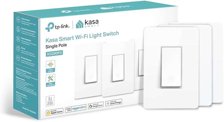 Kasa Smart Kasa Apple HomeKit Smart Light Switch KS200P3, Single Pole, Neutral Wire Required, 2.4GHz Wi-Fi Light Switch Works with Siri, Alexa & Google Home,UL Certified, No Hub Required,White, 3-Pack - Image 1