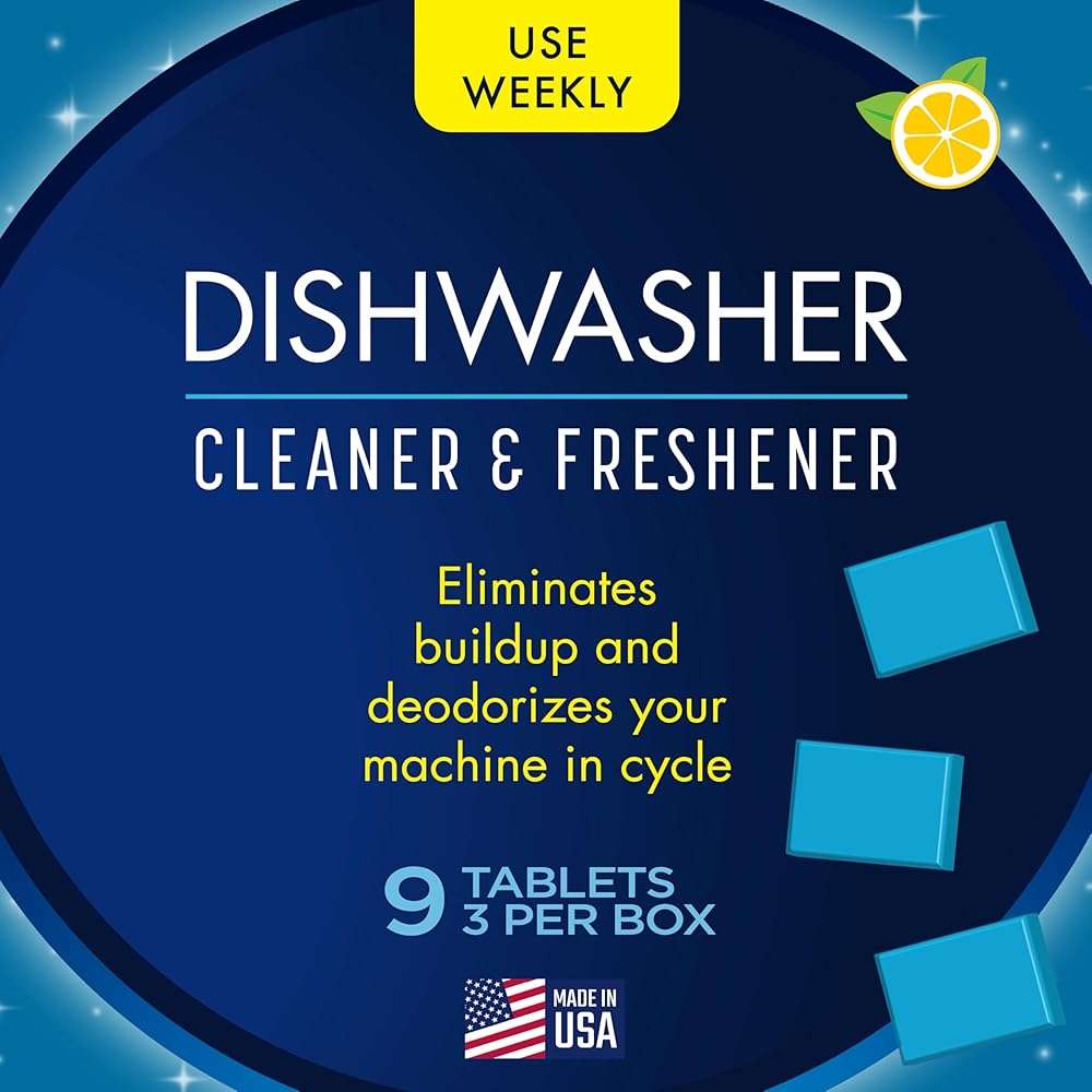 Glisten Dishwasher Cleaner and Freshener Deodorizer, Cleans and Freshens During Wash Cycle, Made in the USA, Lemon Scent, 9 Tablets - Image 2