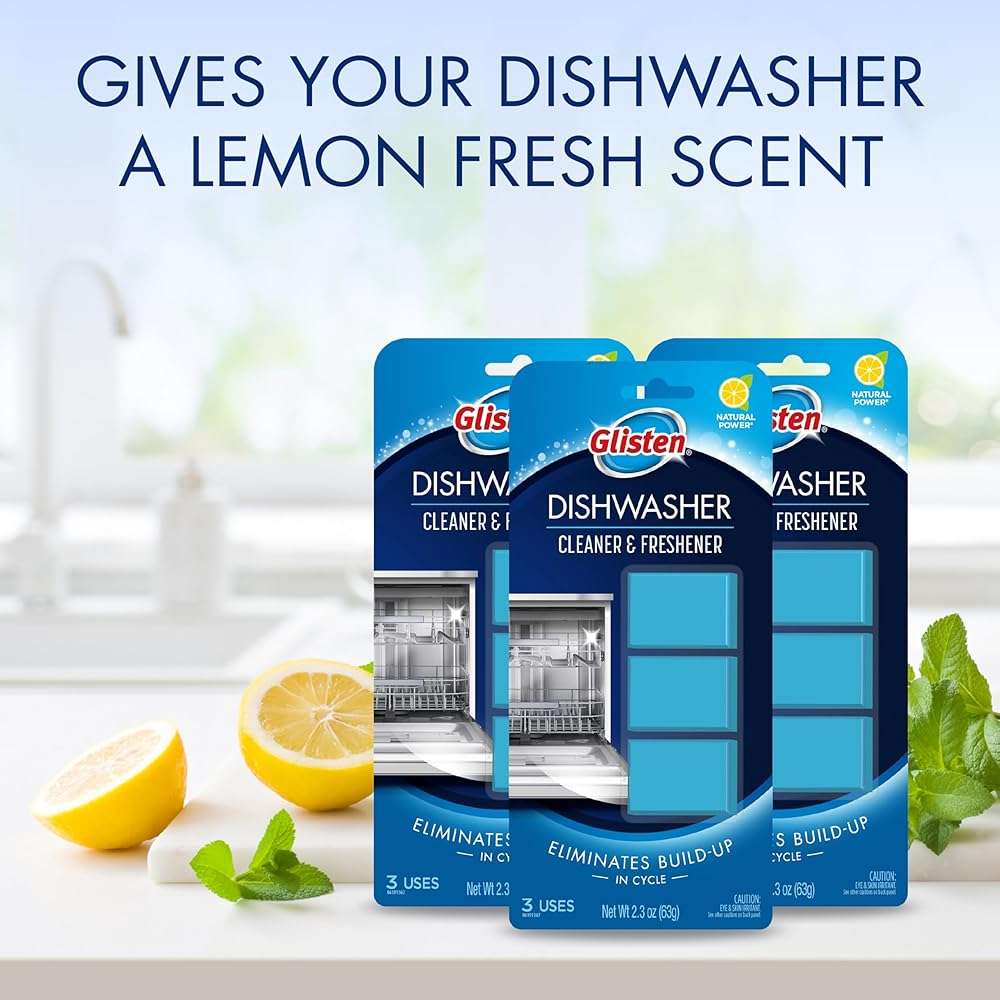 Glisten Dishwasher Cleaner and Freshener Deodorizer, Cleans and Freshens During Wash Cycle, Made in the USA, Lemon Scent, 9 Tablets - Image 6